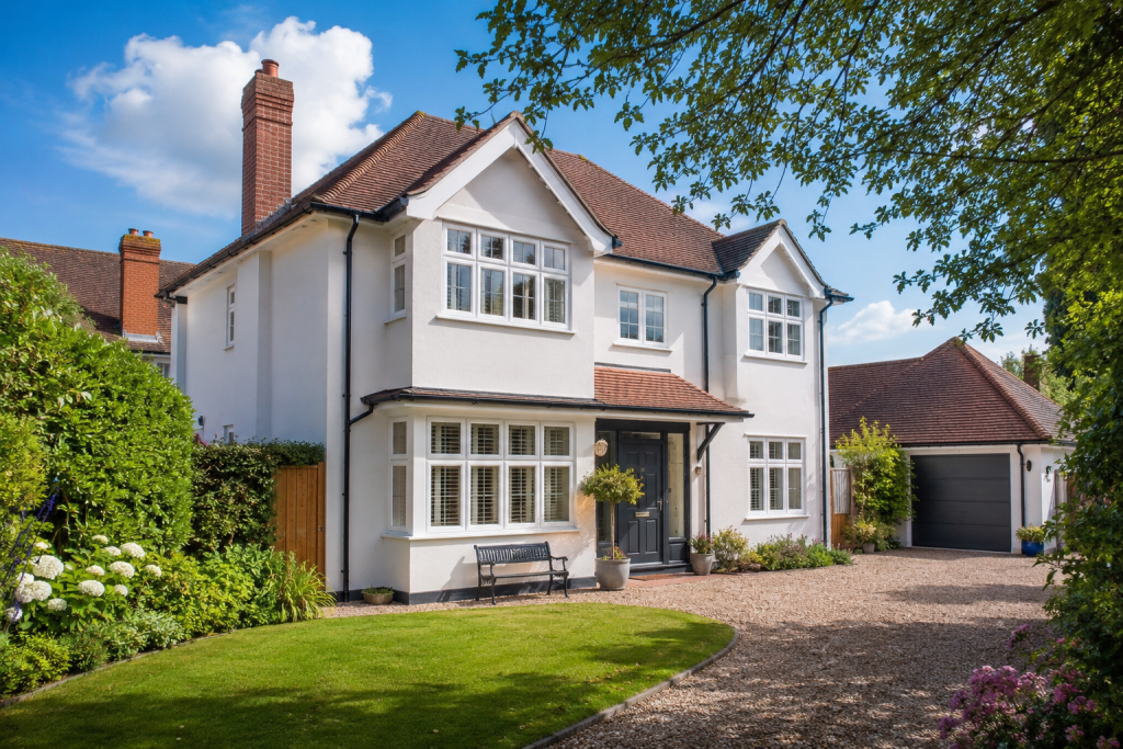 Professional exterior house painting project completed during summer by decorators in Essex